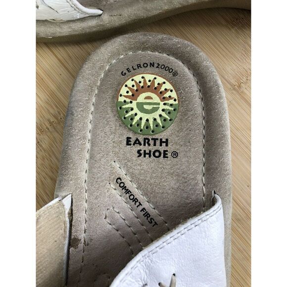 Earth Shoe Bradley White Leather Slingback elastic Straps Sz 10 Boho Summer Arch - Picture 5 of 8